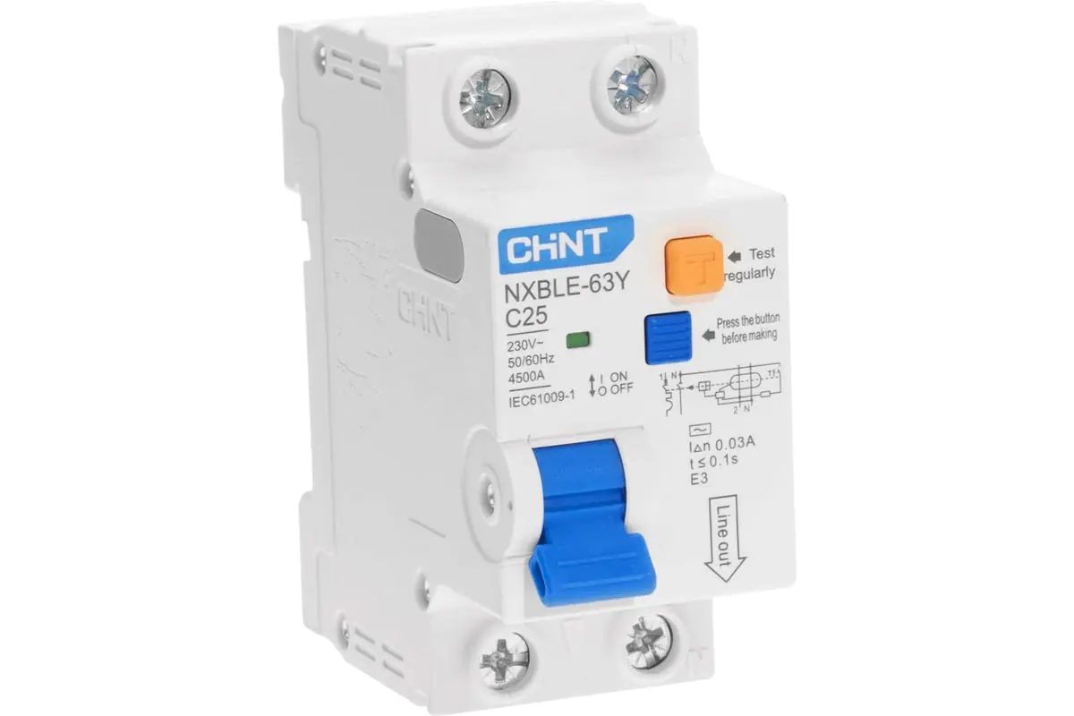 Дифавтомат CHINT NXBLE-63Y 4,5kA 1P+N C 25A/30mA тип AC